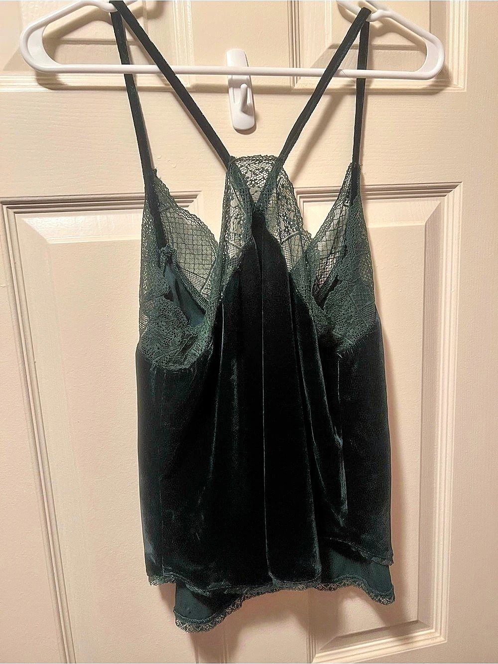 STORIA Velvet Lace Trim Camisole in Green Size Small